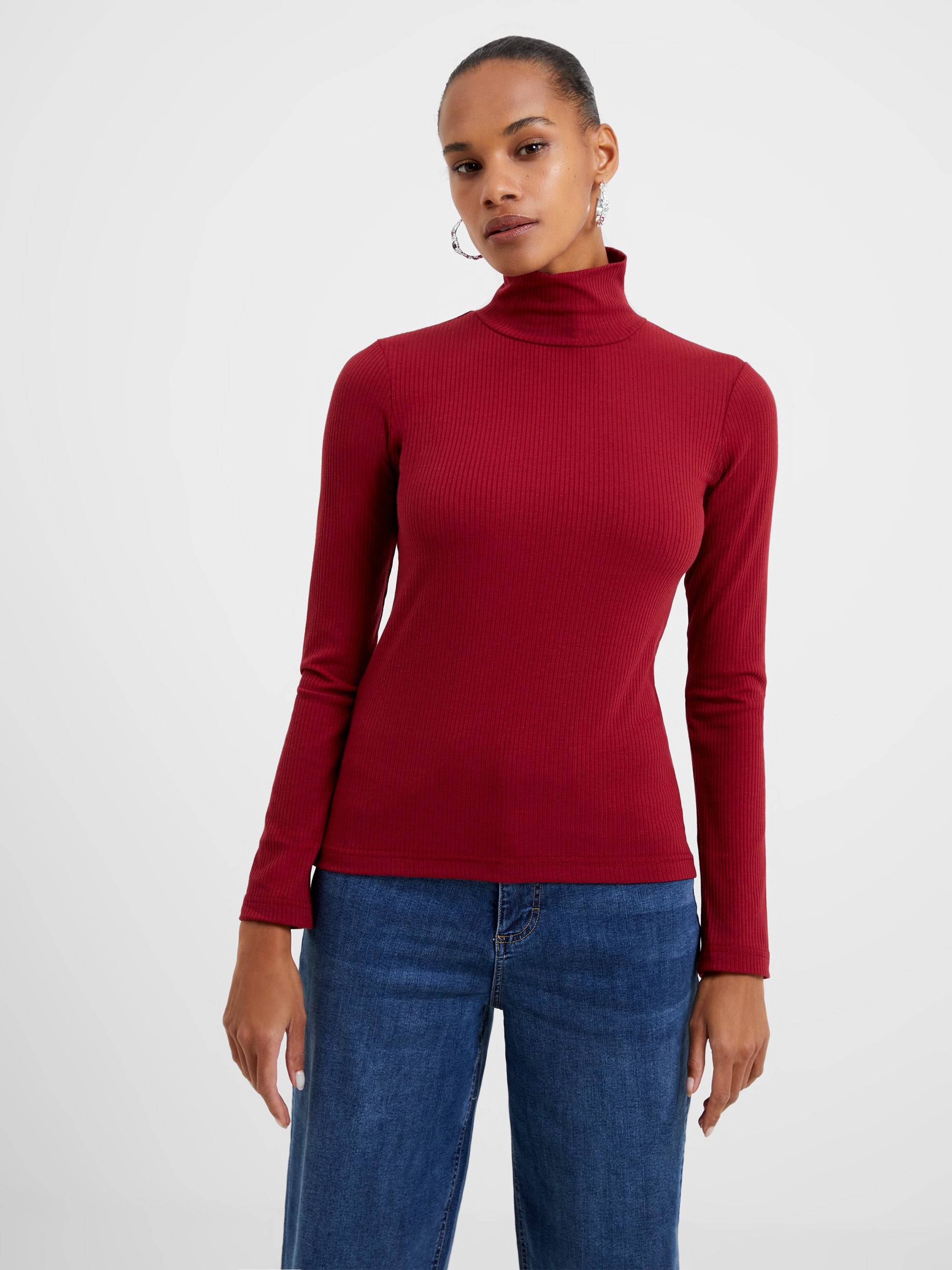 Turtleneck Ribbed Long Sleeve Top Bloodstone | French Connection UK